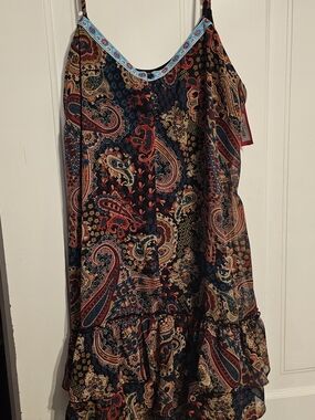 NWT Xhilaration Y2k Fairy Paisley Ruffle Dress in Black with Red & Blue Accents